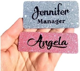 Custom Fine Glitter Name tag PIN or Magnet Work Badge Gloss Sealed Sparkle Personalized Custom Bling 1x3 or 1.5x3 Gift Nurse Job (Hot Pink)