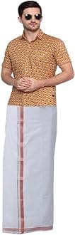 Gowri Tex Men's 100% Pure Cotton Velcro Dhoti With stickable Flexible and Adjustable Size with Pocket for Men pack of 1