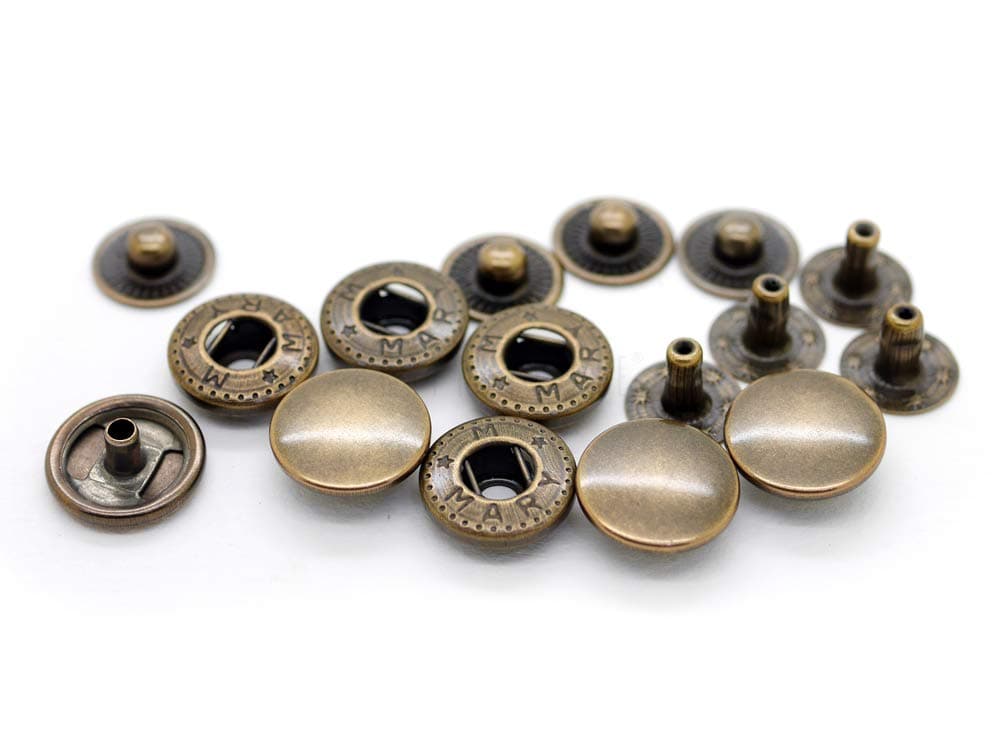 50 Pack Multi-Size Antique Brass Snap Buttons S-Spring Socket Popper Fasteners Jacket Bag Closures (15mm (0.59"))