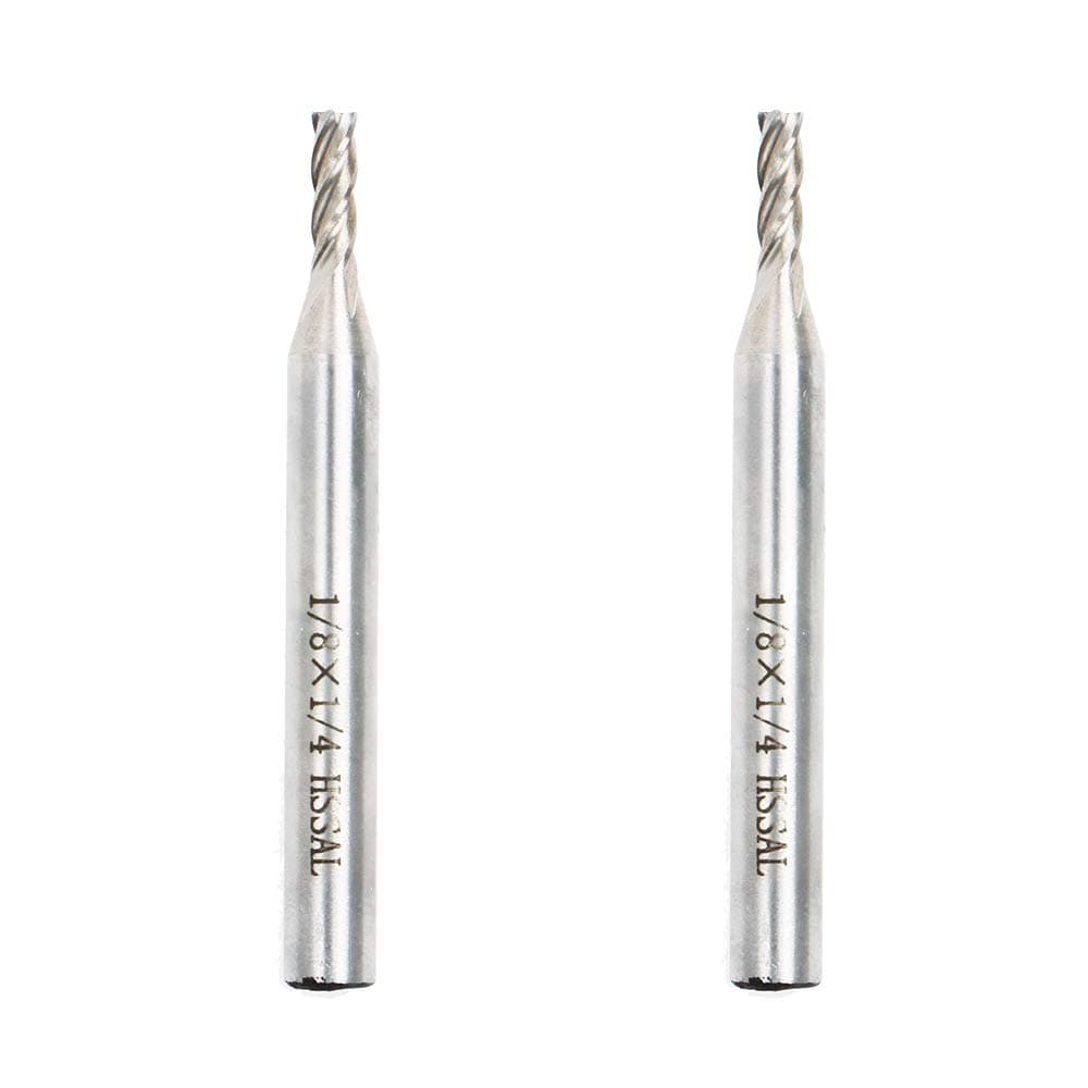 AUTOTOOLHOME 1/8" X 1/4" HSS 4 Flutes Straight End Mill Cutter Pack of 2 CNC Milling Drill Bits Router Bits for Wood Aluminum Steel