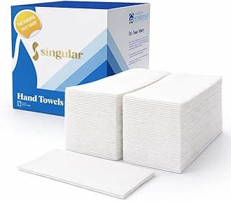 AH AMERICAN HOMESTEAD Disposable Napkins – Quilted Guest Towel Napkins, Soft Linen-Feel Guest Towels for Bathroom, Disposable Hand Towels for Kitchen & Entertaining, (White 15.5 x 8 in, 100 Count)