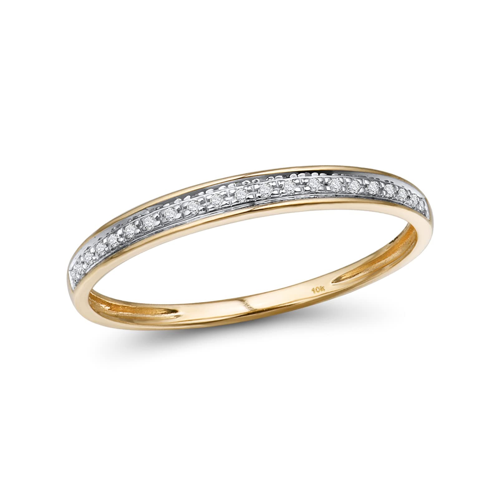 10K Solid Gold Genuine Diamond Dainty Stacking Band Ring for Women