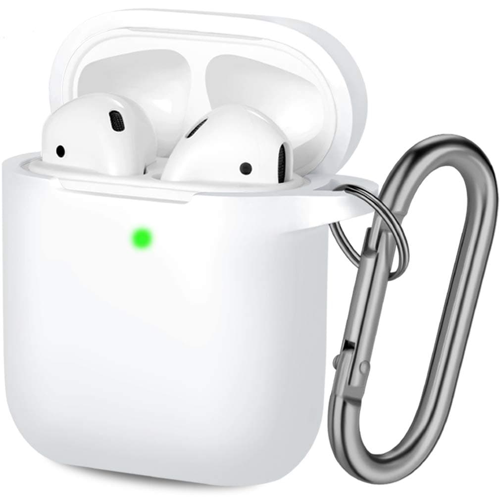 Hamile Cover Compatible with AirPods Case, Soft Silicone Protective Covers Skin (Front LED Visible) Designed for Airpod 2/ AirPod 1 Cases with Keychain Accessories, Women Girls Men Boys,White