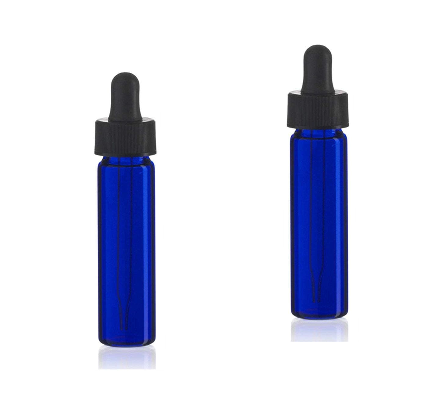 2 Dram 1/4 oz Cobalt Blue Glass Vials w/Straight Black Bulb Eye Glass Droppers for Essential Oils & Liquids (Pack of 2)