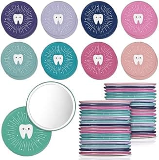 Geetery 18 Pcs Valentine Dentist Appreciation Gifts Tooth Compact Mirrors Dental Hygienist Assistant Accessories for Dental Students Woman Office Staffs Assistants