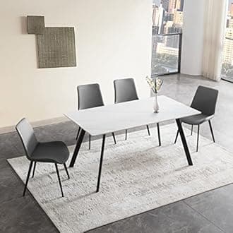 Modern Dining Table Set for 4, 5 Pieces Rectangular Dining White Sintered Stone Table and Chairs Set 4 for Home, Kitchen, Living Room, Dining Room (Table+4 Grey Chairs)