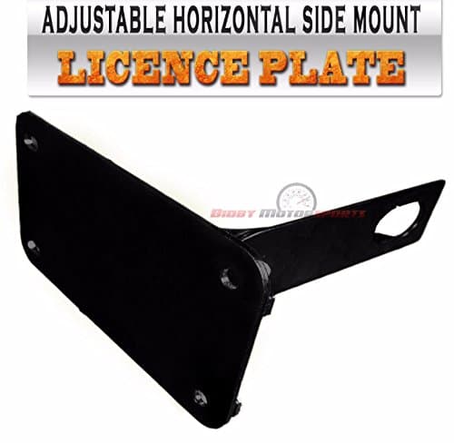 Motorcycle Side Mount License Plate Bracket Horizontal Black 1" Axle