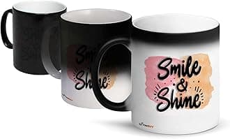 Magic Mug, Cute Smile and Shine Printed Ceramic 11 Oz Color Changing Coffee Cup, Black 1 Piece