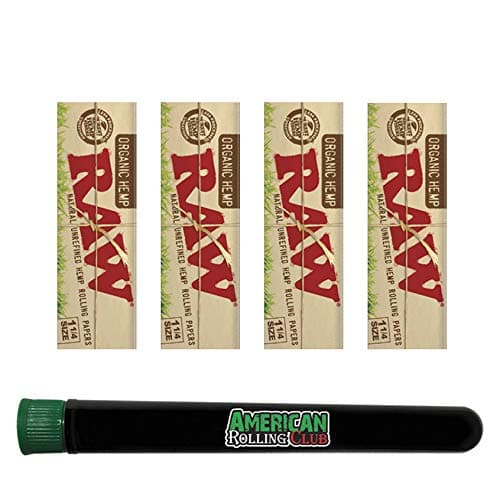 RAW Rolling Papers Organic 1 1/4 Size (4 packs) Includes American Rolling Club Tube