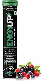 ENGYUP Vitality Booster For Men │ Strength & Energy Booster │ Ashwagandha, Safed Musli, Ginseng, Gokharu, Arginine, Carnitine │15 Effervescent Tablets │MixBerry Flavor