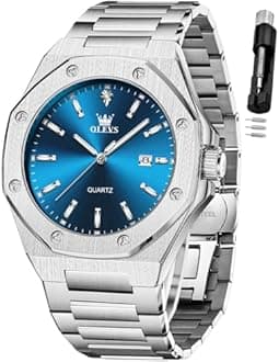 OLEVS - Large Easy to Read Stainless Steel Business Watch Analog Waterproof Luminous Casual Luxury Men Watch