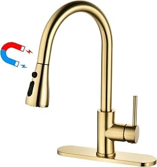 Havin Gold Kitchen Faucet with Pull Down Magnetic Sprayer, High Arc Stainless Steel Material, with cUPC Ceramic Cartridge,Without Deck Plate,Fit for 1 Hole Kitchen Sink or Laundry Sink