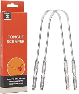 MOMENT [Pack of 2] Tongue Scrapper for Adults and Kids, Surgical Grade Stainless Steel Tongue Scrubber for Bad Breath, Oral Care, Bacteria, and Hygiene, Tongue Scrapper for Adults