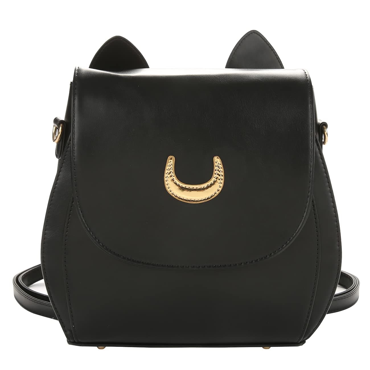 JHVYF Moon Luna Backpack Cute Kitty Cat Shoulder Bag PU Leather Bag Blue Black 3034