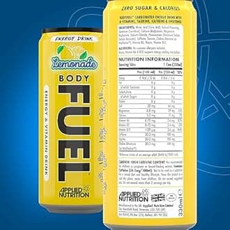 Applied Nutrition BodyFuel Energy & Vitamins Drink - Fast Energy, Energy Drink, Sugar Free with Caffeine (Pack of 12 Cans x 330ml) (Lemonade)