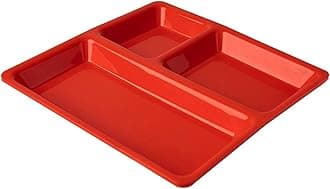 Food-Grade Plastic 3 in 1 Compartments Pav Bhaji Plate Dinner Plates Serving Plates Red Set of 6