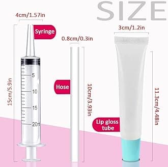 AMORIX 50PCS Lip Gloss Tubes 20ml Blue Cap Lip Gloss Containers Empty Lip Balm Tubes Squeeze Lipgloss Tubes + 2 x 20ml Syringes Tag Labels for DIY Lip Gloss Base Glitter