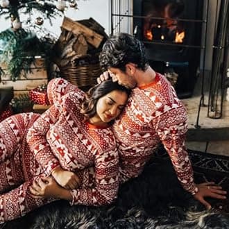 Cysincos Family Matching Christmas Pajamas Set Xmas Pjs Set Soft Long Sleeve Holiday Sleepwear Outfits for Women Men Couples
