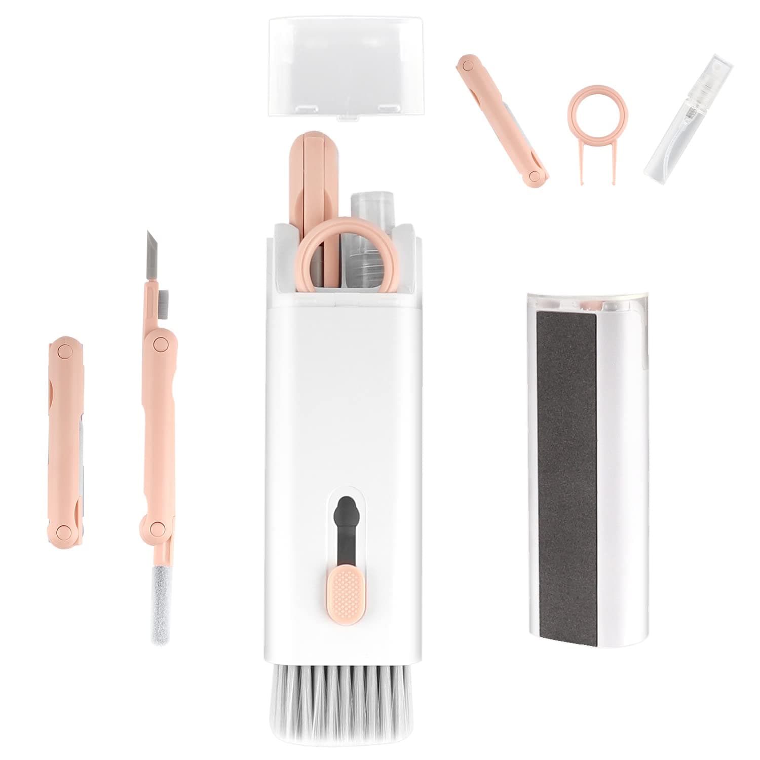 Enfudid 7-in-1 Electronics Cleaner Kit - Keyboard Cleaner kit, Portable Multifunctional Cleaning Tool for PC Monitor/Earbud/Cell Phone/Laptop/Computer/Bluetooth Earphones (with Cleaning Fluid), Pink
