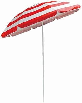 Unibos Garden Beach Patio Camping Picnic Tilting Tilt Multi Coloured Umbrella Parasol Sun Shade Protection UPF40 (Red Stripe)