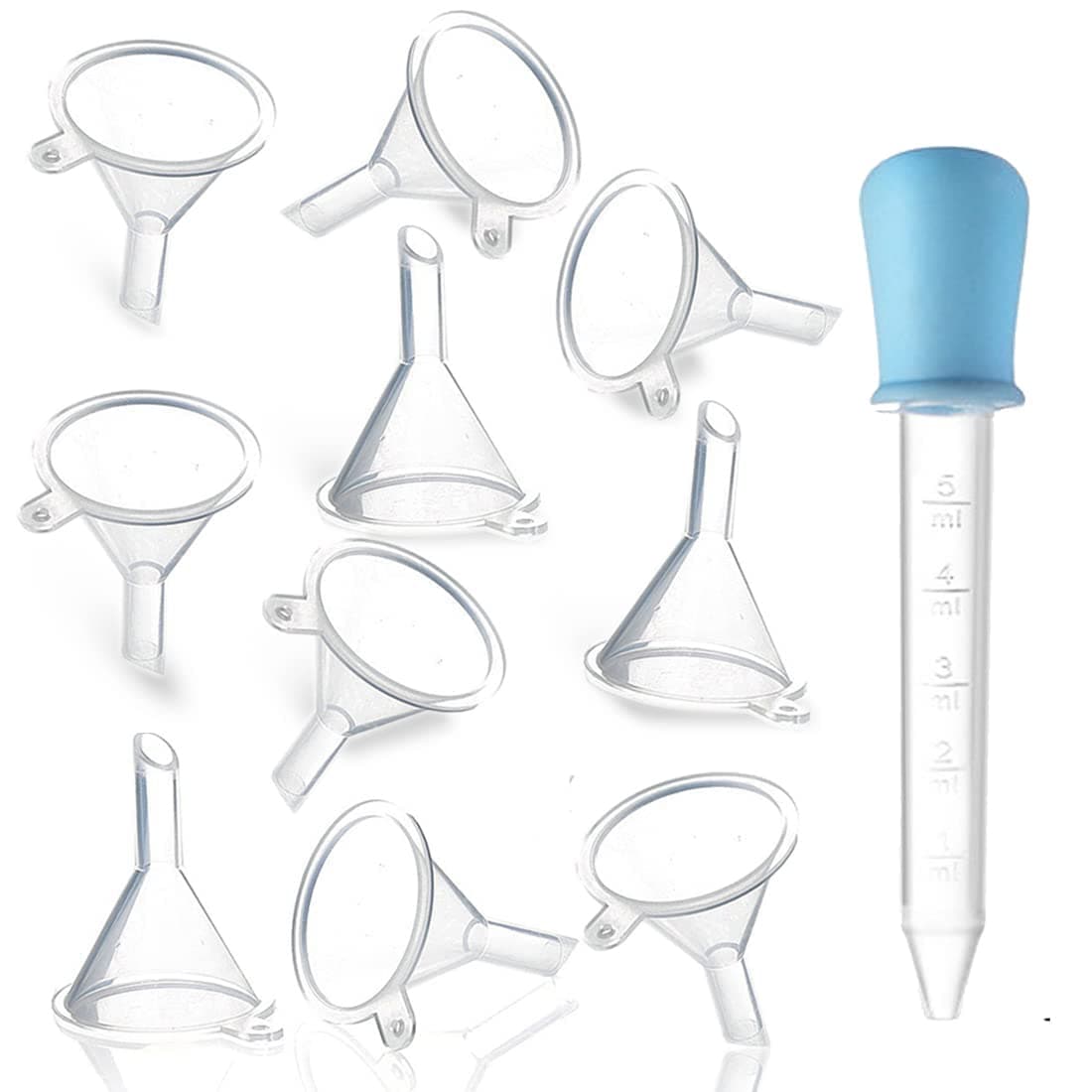 Delove Mini Clear Plastic Funnel,Little Small Funnel Set for Lab Bottles,Capsule,Sand Art, Essential Oils,Perfumes,Spices, Powder,11-Pack