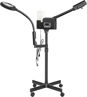Professional Facial Steamer 2 in1 Steamer for Face 5X LED Magnifying Lamp Hot Ozone Facial Steamer for Esthetician Beauty Face Equipment Use at Home or Salon（Black）