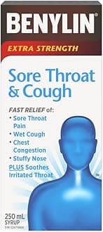 Benylin Extra Strength Sore Throat & Cough Syrup, 250mL/8.75 fl. oz. Bottle (Imported from Canada)