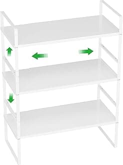 WEJIPP Cabinet Organizer Shelves,Expandable Pantry Counter Inside Cabinet Shelves,Stackable Spice Racks,Storage Shelves for Kitchen Bathroom Under Sink Office,White,D:8.07",3 Packs