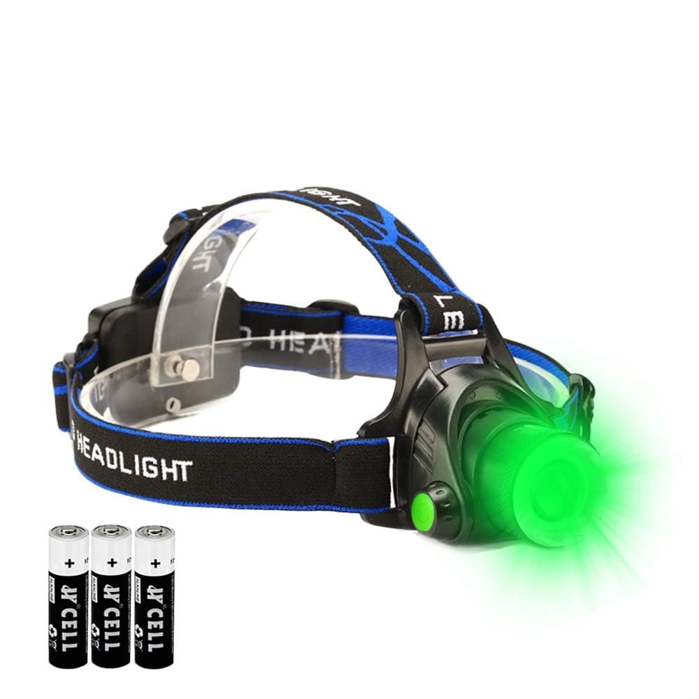 Green LED Headlamp Waterproof Head Torch Light with Zoomable and 3 Mode Best for Hunting, Outdoor Activities, Climbing, Astronomy