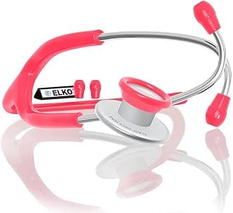 ELKO EL-130 DECI-TONE Aluminium Head Acoustic Stethoscope For Doctors, Nurses & Medical Students | Dual Head Lightweight Chest Piece With U-Shaped Latex-Free PVC Tubing | Soft Sealing Ear Knobs (Pink)