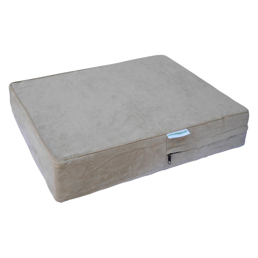 Go Pet Club Solid Memory Foam Orthopedic Pet Bed with Waterproof Cover, 36 by 28 by 4-Inch, Khaki