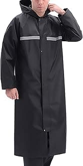 Men's Raincoat Long Black Rain Jacket Hooded Waterproof Emergency Poncho Raincoat Trench Fishing Coat