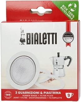 Bialetti Ricambi, Includes 3 Gaskets and 1 Plate, Compatible with Moka Express 9 cups and Dama, BIA640310