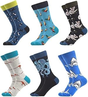 WeciBor Men's Dress Cool Colorful Fancy Novelty Funny Casual Combed Cotton Crew Socks Pack