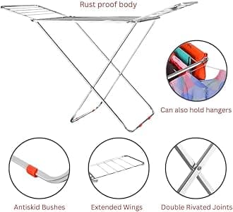 LiMETRO STEEL Stainless Steel Foldable Cloth Dryer Stand Double Rack Cloth Stands for Drying Clothes Steel (Cross)