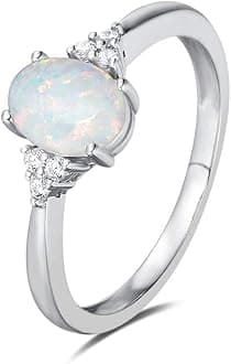 FANCIME Birthstone Rings for Women Sterling Silver Created Opal Rings Garnet Ruby Rings Engagement Ring Fine Jewelry for Women Size 4,5,6,7,8,9,10