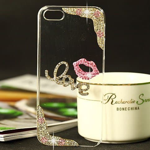 iPhone 6 Case, Hundromi(TM) 3d Handmade Clear Bling Flower Crystal Rhinestone Diamond Skin Case Cover for iPhone 6 4.7 inch Screen - Crystal iPhone 6 Case (Love Kiss)