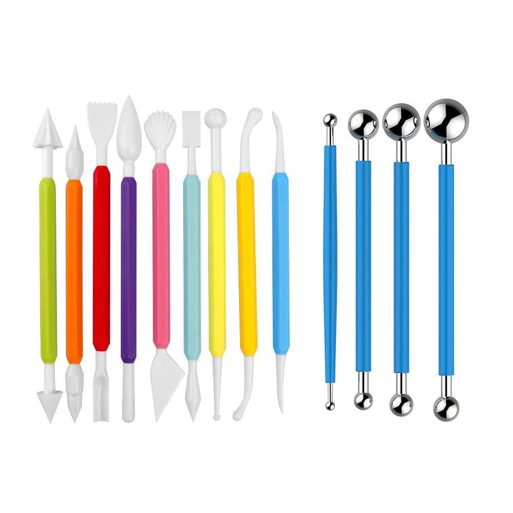 13PCS Fondant Tool, Cake Decorating Hand Tool, Double Head Metal Ball, Gum Paste Modeling Tools