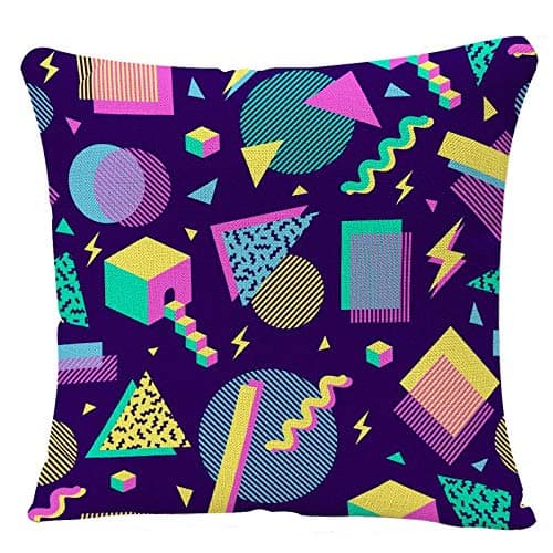 Decorative Throw Pillow Covers Blue with Multicolor Geometric Shapes on Dark Retro Vintage Abstract 80S 90S Memphis Style Design Pop Pillow Case 18x18 Inch Home Decor Pillowcase