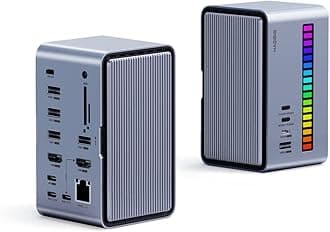 Hagibis USB C Docking Station Dual Monitor, LED Strip Light USB-C Hub Type-C Adapter with HDMI, M.2 SSD Enclosure, 100W Power Delivery, USB 3.1, Ethernet, SD/TF for MacBook Air Pro, Laptop (U100 Pro)