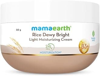 Mamaearth Rice Dewy Bright Light Moisturizing Cream With Rice Water & Niacinamide For Glass-Skin 50G|For Face, Hands & Body |24H Long-Lasting Moisturization |Non-Greasy Quick Absorbing, All Skintypes
