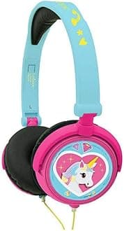 Lexibook Unicorn Stereo Headphone, kids safe, foldable and adjustable, pink/blue HP017UNI, Wired