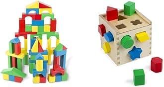 Melissa & Doug 100-Piece Wood Blocks Set & Shape Sorting Cube