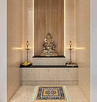 Enyra Prayer Aasan/Mat Traditional Design Velvet Aasan | Meditation Prayer Carpet Mat | Pooja Aasan Mat | Multipurpose Premium Velvet Rug Mat Pack of 2-Beige