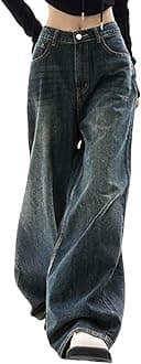 EMMIOL Women's 2025 Wide Leg Jeans Distress Mid Waist Denim Pants Vintage Y2K Trousers