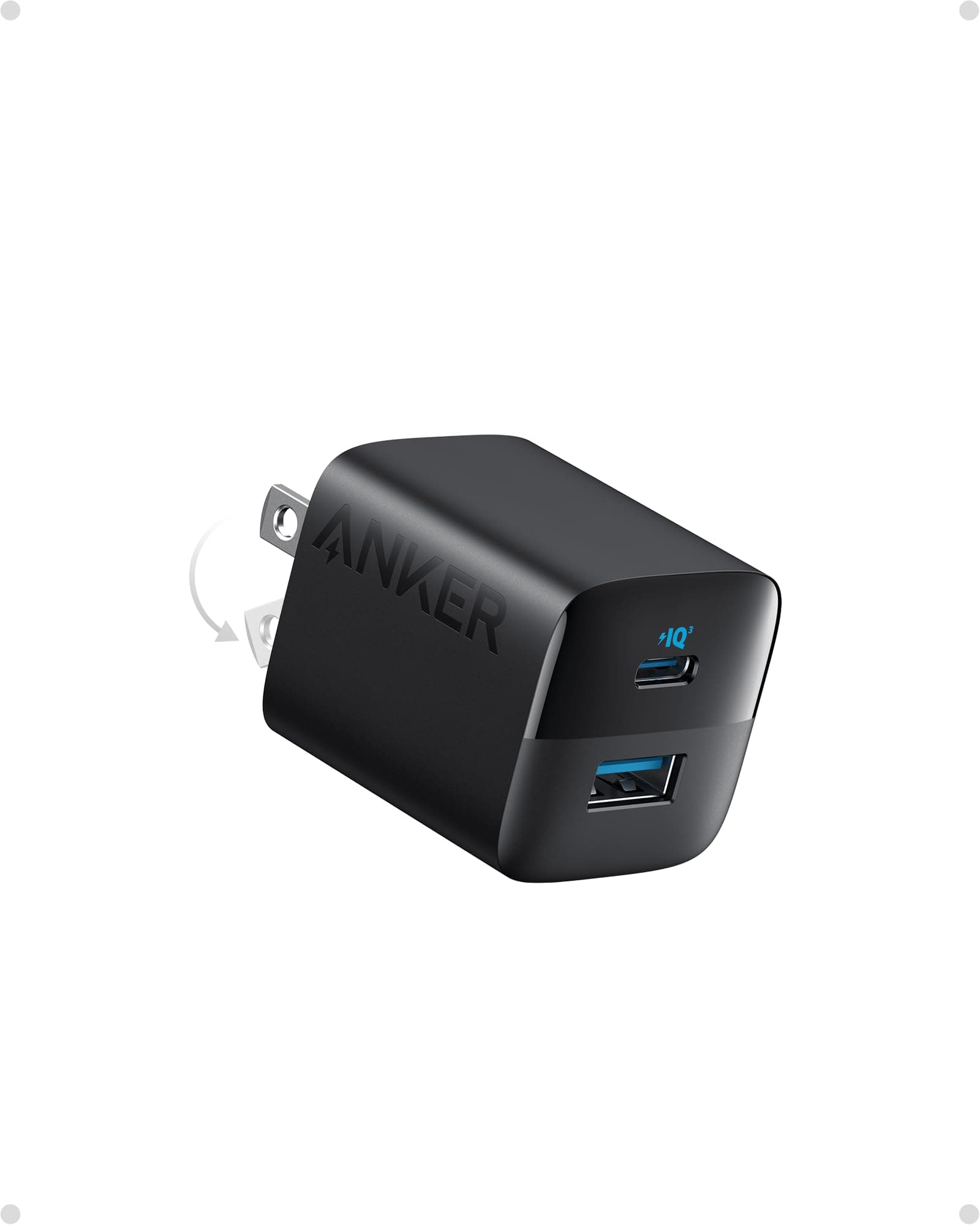 Anker USB C Charger Block, 33W 2 Port Compact Charger with Foldable Plug for iPhone 17/16 Series, Galaxy, and More (Cable Not Included, Black)