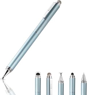 Capacitive Stylus Pen, 4-in-1 High Sensitivity and Precision Touch Screen Stylus Clear Disc Tip,Black Rubber Tip &Mesh Fiber Tip Compatible with Universal Touch Screen Device (Ice Blue)