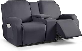 TAOCOCO Reclining Loveseat with Middle Console Slipcover, 4 Piece Polyester Fabric Stretch Loveseat Reclining Sofa Covers (Dark Gray, 2 Seat Recliner Cover with Console)