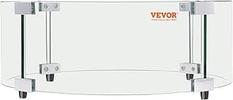 – VEVOR Fire Pit Wind Guard, 740 x 214mm Round Glass Flame Shield, 6mm Thick Fire Table Accessory, Clear Tempered Glass Flame Guard for Propane, Gas, Outdoor, Patio, Backyard