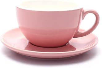Americano Coffee Cup and Saucer Latte Art Cappuccino Barista Cups, New Bone China Coffee Shop (Glossy Pink, 8.5 oz)